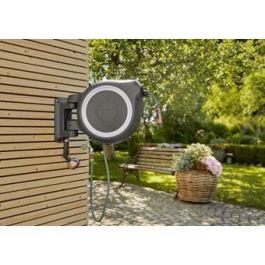 Gardena Enrollador de manguera automático de pared RollUp M/L 25 m x 13 mm con sistema antibloqueo, giro 180° y kit listo para usar, borde blanco