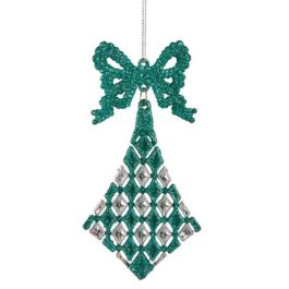 Adorno Navideño Lazo Rombos Verde Plástico Purpurina 7,5 x 1 x 15,5 cm (24 Unidades)