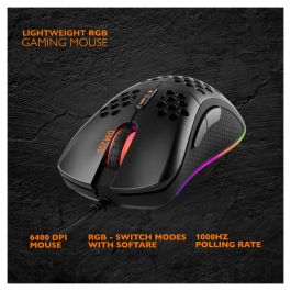 Deltaco Gaming GAM-108 Ratón Gaming RGB, Óptico, 6400 DPI, 7 Botones, Cable USB 1.8m, Negro