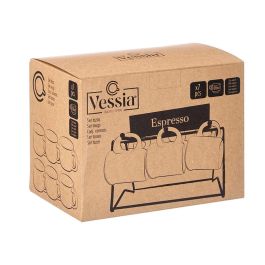 Vessia Set 6 Tazas Cafe Beige Porcelana 100 ml con Soporte 23x17x15cm (Set de 6)