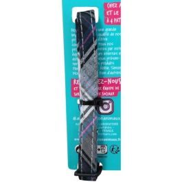 Aime AIM3281019020686 - Collar para Gato Tartán Rosa y Azul Vaquero con Flor Color Caramelo y Cascabel Dorado