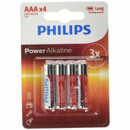 Pila alkalina philips aaa - lr03 1,5v (blister 4 unid.) ø10,5x44,5mm