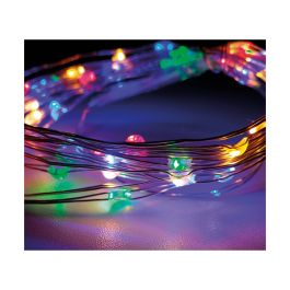 Guirnalda a pilas fija 40 leds cable alambre plateado luz multicolor 2,20m