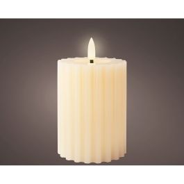 Vela de cera led color beige, superficie con relieve, ø7,5x12,3cm. lumineo