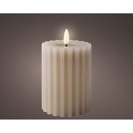 Vela de cera led color beige, superficie con relieve, ø7,5x12,3cm.