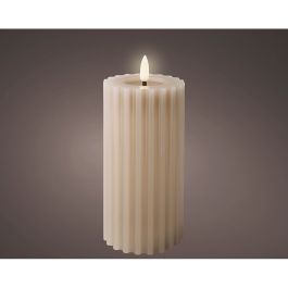 Vela de cera led color beige, superficie con relieve, ø7,5x17,3cm.