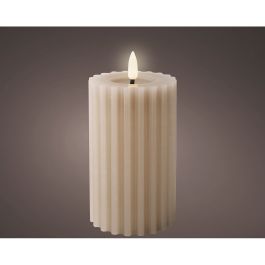 Vela de cera led color beige, superficie con relieve, ø7,5x14,8cm.