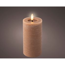 Lumineo Vela LED Cera efecto llama, color marrón, superficie lisa con efecto mármol, luz cálida, temporizador, Ø7x15cm