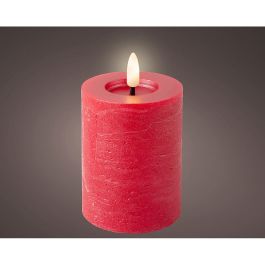 Vela de cera roja led, superficie rústica, ø7 x 12 cm