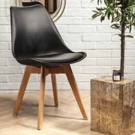 Home Deco Factory Silla COPENHAGUE Acolchada Negra Diseño Escandinavo Patas Madera Haya 49x58x81.5cm