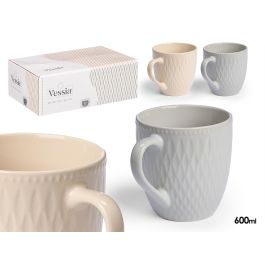 Vessia Tazon Desayuno 600ml Ceramica Loza Beige Gris 15x11.5x11 cm (Set de 24)