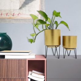 Home Deco Factory Juego de 2 Macetas con Pie Metal Colección Lounge