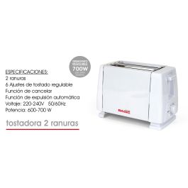 Tostadora Blanca Basic Home 2 Ranuras 700W (4 Unidades) Tostadora Blanca Basic Home 2 Ranuras 700W (4 Unidades)
