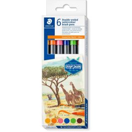 STAEDTLER 3001 C6-3 Marcadores Doble Punta Fina y Pincel, Set 'Around the world Afrika', 6 Colores, Tinta Agua Precio: 17.95000031. SKU: B12EMPA63B