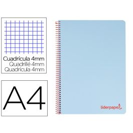 Cuaderno Espiral Liderpapel A4 Wonder Tapa Plastico 80H 90 gr Cuadro 4 mm Con Margen Color Azul 5 unidades