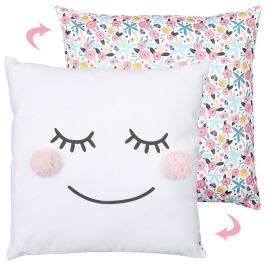 Home Deco Kids Cojín Pompón Vallee Outlet 40x40 cm Cara con Pompones y Flores