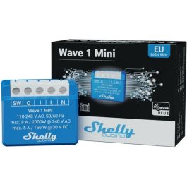 Shelly Relé Interruptor Inteligente Wave 1 Mini Z-Wave Inalámbrico para Pared, 8A/2000W, Plástico Azul
