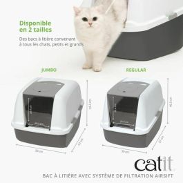 Catit Caja de Arena Cubierta para Gato, Tapa Grande Elevable, Color Gris, con Privacidad y Retención de Arena, Fácil Limpieza, 40x55x45 cm
