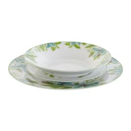 DKD Home Decor Vajilla Navidad Alpina Porcelana Verde Blanco Set 18 Piezas 27 x 2 x 27 cm