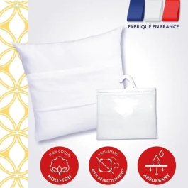 Dodo Almohada Protectora 60x60 cm, Cojín Polar 100% Algodón 200 g/m², Fabricación Francesa