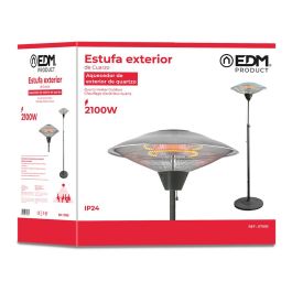 Edm Estufa de cuarzo de exterior con pie 2100W, 3 potencias (900-1200-2100W), telescópica hasta 210cm, orientable 45°