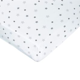 Domiva Sábana Ajustable Impermeable 2 en 1 Estampado Estrellas Grises, Rizo Algodón, Antiácaros, Suave, 60x120 Cm