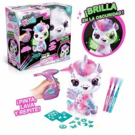 Peluche Unicornio con Aerógrafo que Brilla en la Oscuridad para Personalizar - Peluche Spray Art con Rotuladores y Plantillas - OFG 274 - Canal Toys