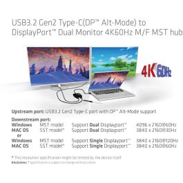 Club3D MST-Hub USB 3.2 Typ C > 2x DP 4K60Hz St/Bu Multi-Stream Transport Hub, USB-C a 2 DisplayPort 4K 60Hz