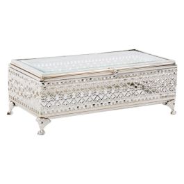 DKD Home Decor Joyero Tradicional de Cristal y Metal Plateado para Joyas | Colección Cristal | Medidas: 12.5 x 7.5 x 25.5 cm