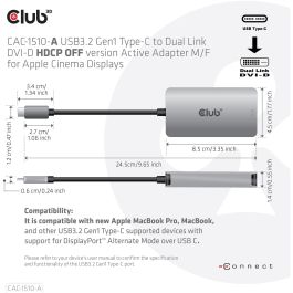Club3D Adapter USB 3.2 Typ C > DVI-D HDCP Off activo St/Bu