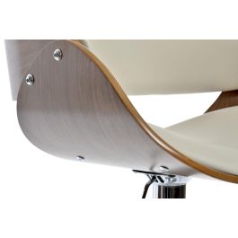 DKD Home Decor Taburete Moderno Regulable Crema y Marrón, Acabado Cromado, PU y Nogal. Alto 101.5cm, Asiento 61cm.