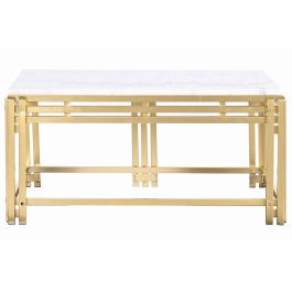 DKD Home Decor Mesa de Centro Glam para Salón, Elegante Diseño en Metal y Mármol, Colores Dorado y Blanco, Medidas 80x40x40 cm
