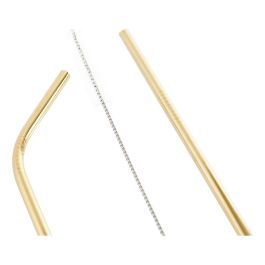 DKD Home Decor Pajitas Basicos Dorado Inox 21.5 x 0.5 cm Set de 10 Reutilizables y Apto Lavavajillas