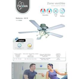 Farelek Ventilador de Techo Baleares Ø 132 cm, reversible, 5 aspas blancas/bastones, con iluminación 3 tulipanes 60W E27 Farelek Ventilador de Techo Baleares Ø 132 cm, reversible, 5 aspas blancas/bastones, con iluminación 3 tulipanes 60W E27