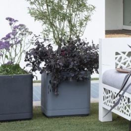 Deroma 9HN1ZSZ217 Maceta Cubo Cosmo Gris Ceniza con Autorriego y Ruedas de 38 cm