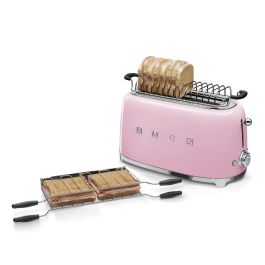 SMEG Tostador TSF02PKEU 50's Style Rosa 4 Rebanadas Ranura Larga 1500W Acero Inoxidable y Plástico