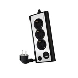 Nanocable 10.37.0013-BK Regleta de Sobremesa 3 Tomas de Corriente, USB-A, USB-C (18W), Interruptor LED, Cable 1.5m, Negro