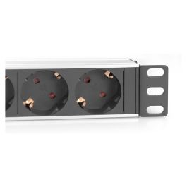 Digitus Regleta de Enchufes 10" Perfil Aluminio Negro, 4 Enchufes Tipo F, Basic 0U/1U