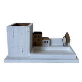 DKD Home Decor Cubilete Decorativo de Madera con Forma de Casa Colección Casitas Urban Blanco y Marrón 28x11x14 cm Precio: 7.41972. SKU: S3032100