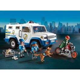 Playmobil Furgoneta Transporte de Dinero Set de Juego con 3 Policías, Ladrón, Perro, Moto y Lingotes de Oro - Edad 4+ años