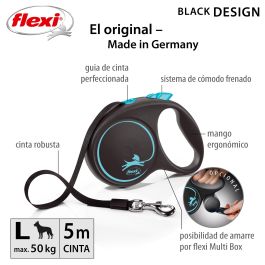 Flexi Black Design L Cinta Correa Extensible 5m Azul para Perro