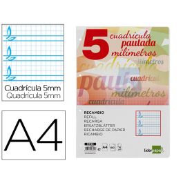 Recambio Liderpapel A4 Pautaguia 100 Hojas 75 gr Cuadriculado Pautado 5 mm Con Margen 4 Taladros