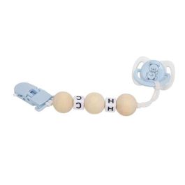 Set chupete azul/blanco c/cadena de bolas de madera y pinza blanca Set chupete azul/blanco c/cadena de bolas de madera y pinza blanca