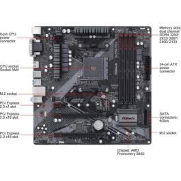 Asrock Placa Base AM4 B450M Pro4, Chipset AMD B450, Micro ATX, 128GB DDR4, RGB, Dual M.2, USB 3.2 Gen2, 90-MXBEG0-A0UAYZ Asrock Placa Base AM4 B450M Pro4, Chipset AMD B450, Micro ATX, 128GB DDR4, RGB, Dual M.2, USB 3.2 Gen2, 90-MXBEG0-A0UAYZ