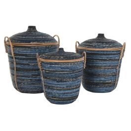 Cesta Boho DKD Home Decor Azul Negro 51 x 65 x 51 cm Set de 3