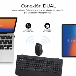 Subblim COMBO DUAL OFFICE PROWAVE BLACK - Pack Teclado y Ratón Ergonómicos Inalámbricos Multidispositivo, Bluetooth 5.3 y USB 2.4G, Recargables, Negro