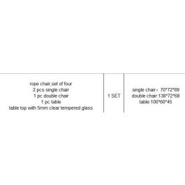 DKD Home Decor Sofá Terraza y Jardín 138 x 72 x 68 cm Set de 4 Piezas Cuerda Metal