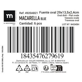 Fuente Oval Macarella Blue 29x13.5x2.4 cm - Inde (24 Unidades) Fuente Oval Macarella Blue 29x13.5x2.4 cm - Inde (24 Unidades)