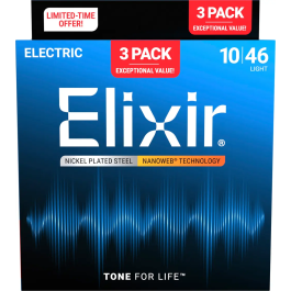 Elixir Pack 3 Juegos Cuerdas Eléctrica Nanoweb Nickel P. Steel Light 10-46