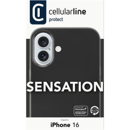 Cellularline Funda Sensation Case para Apple iPhone 16, Silicona Soft Touch, Compatible MagSafe, Negro (6.1")